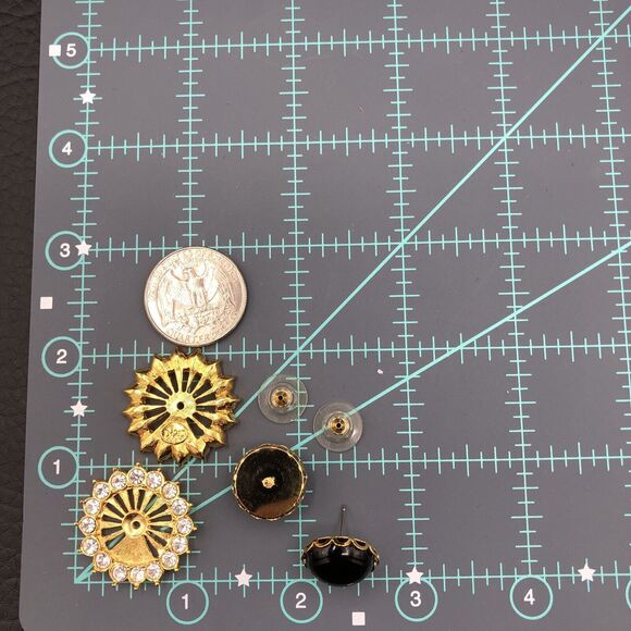 Vintage Joan Rivers Earrings Convertible Rhinestone Frame Black Dome Posts - Picture 8 of 10